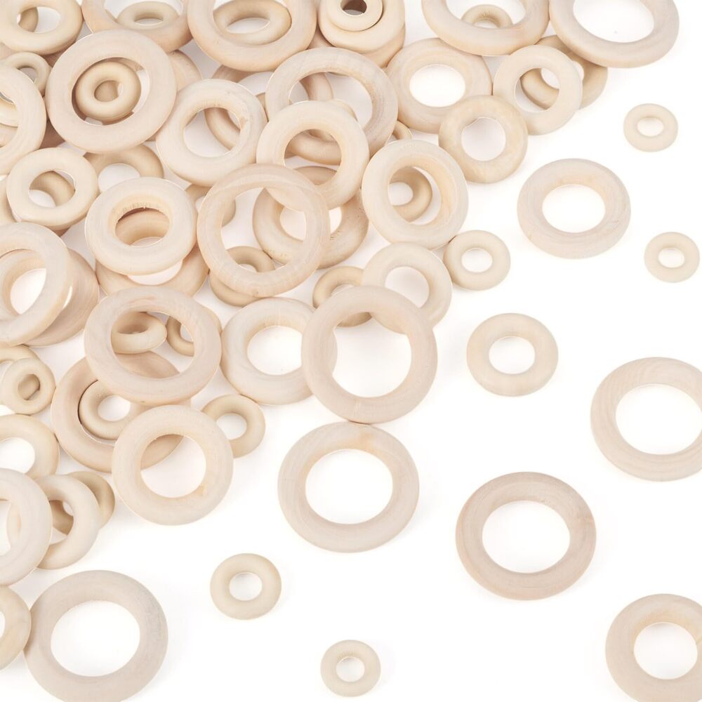 1780 150pcs Natural Wood Linking Rings Macrame Wooden Rings for Crafts 12mm